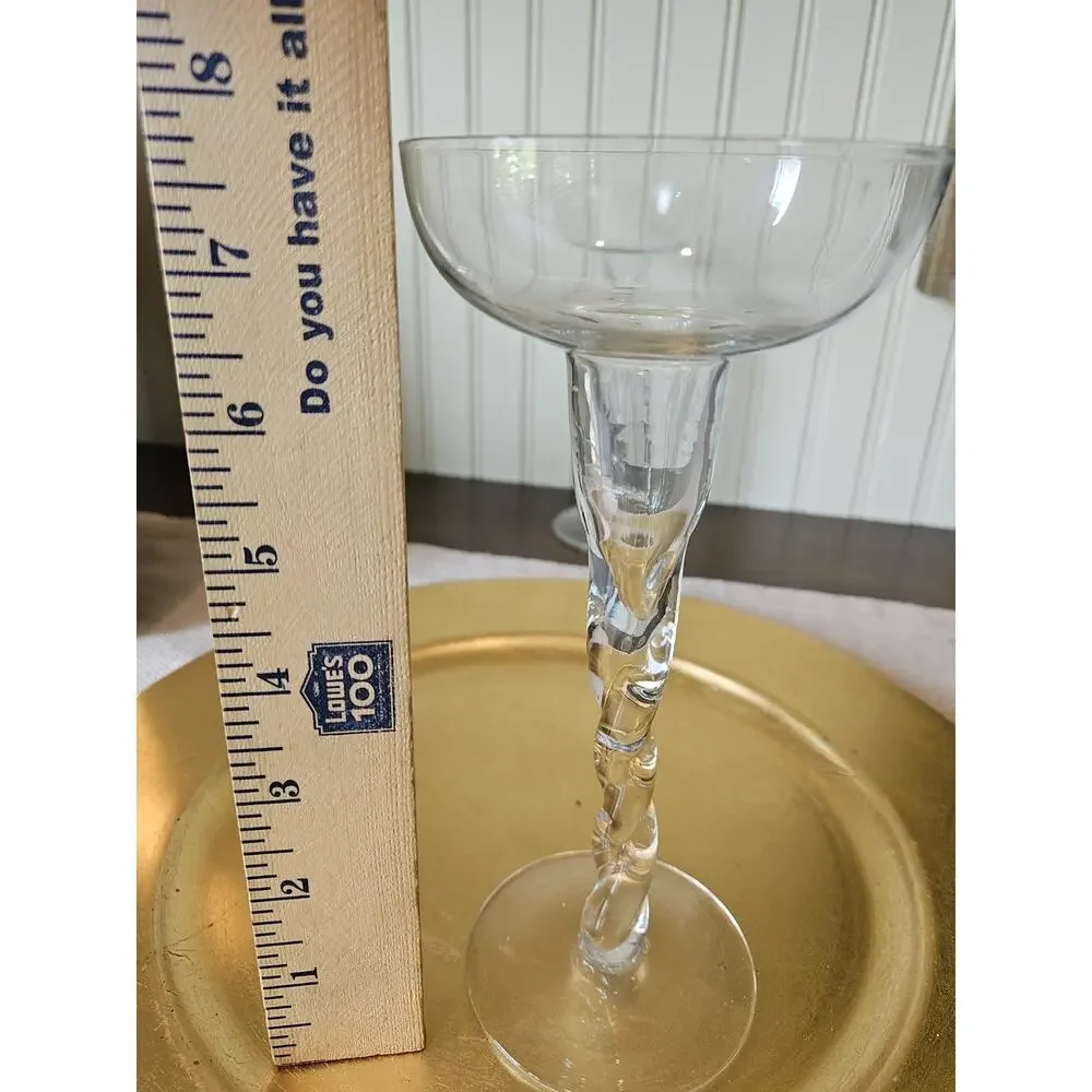 2 Vintage Glass Candlestick Spiral Twist Rope Long Stem Candle Holder Handblown